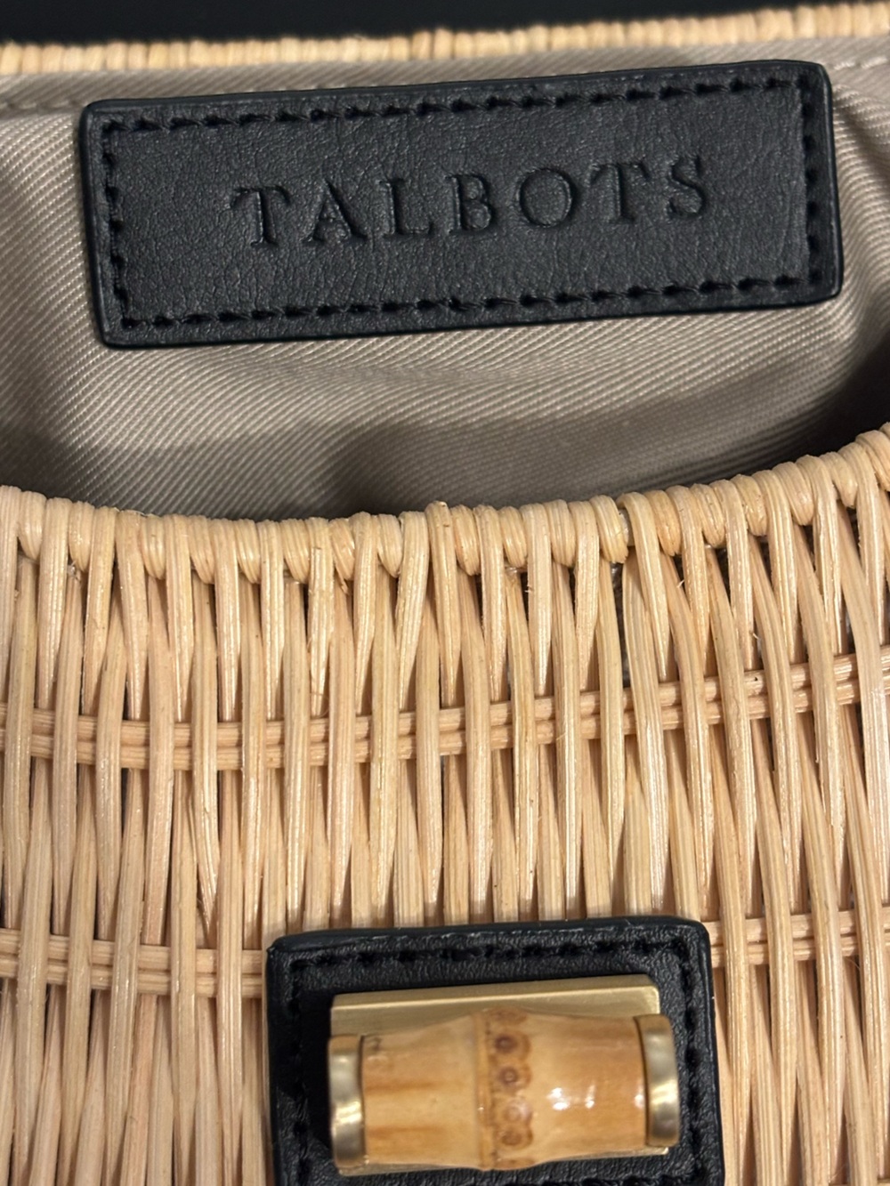 Talbots Rattan Wicker & Leather Black and Natural Bamboo Top-Handle Women’s Bag - Picture 7 of 16